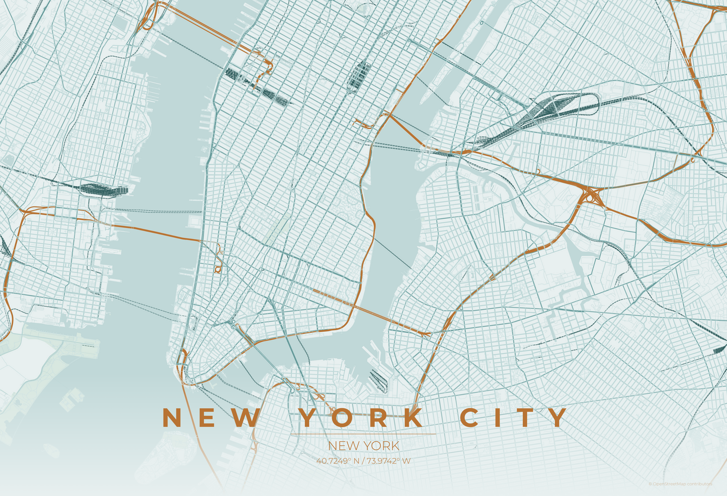 New York City — Copper Patina Map Print
