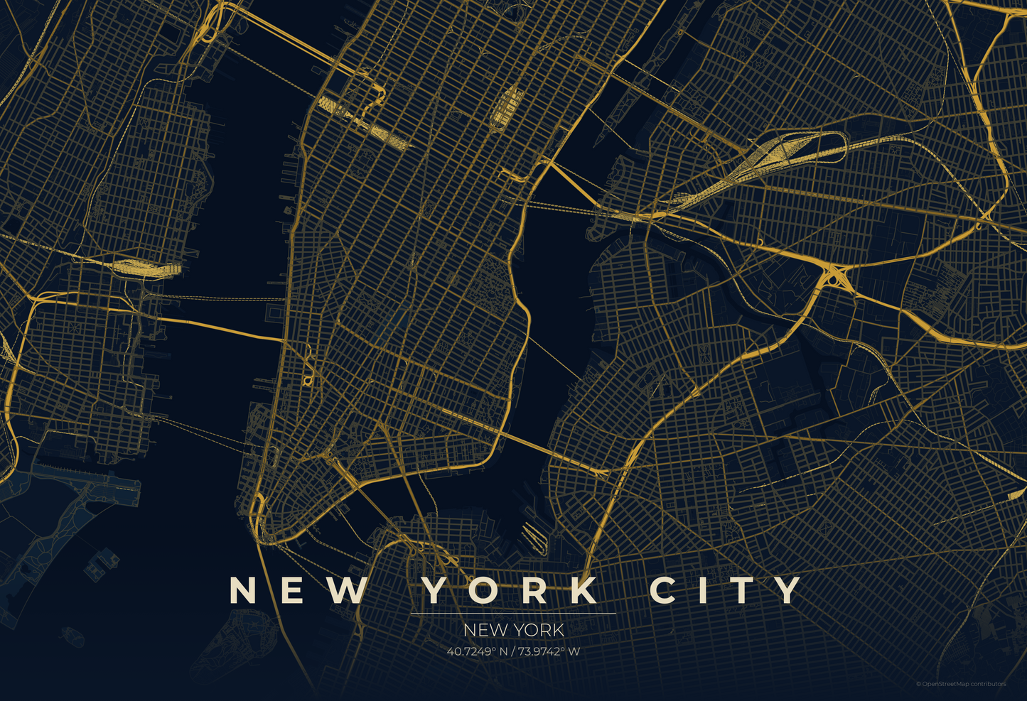 New York City — Midnight Blue Map Print