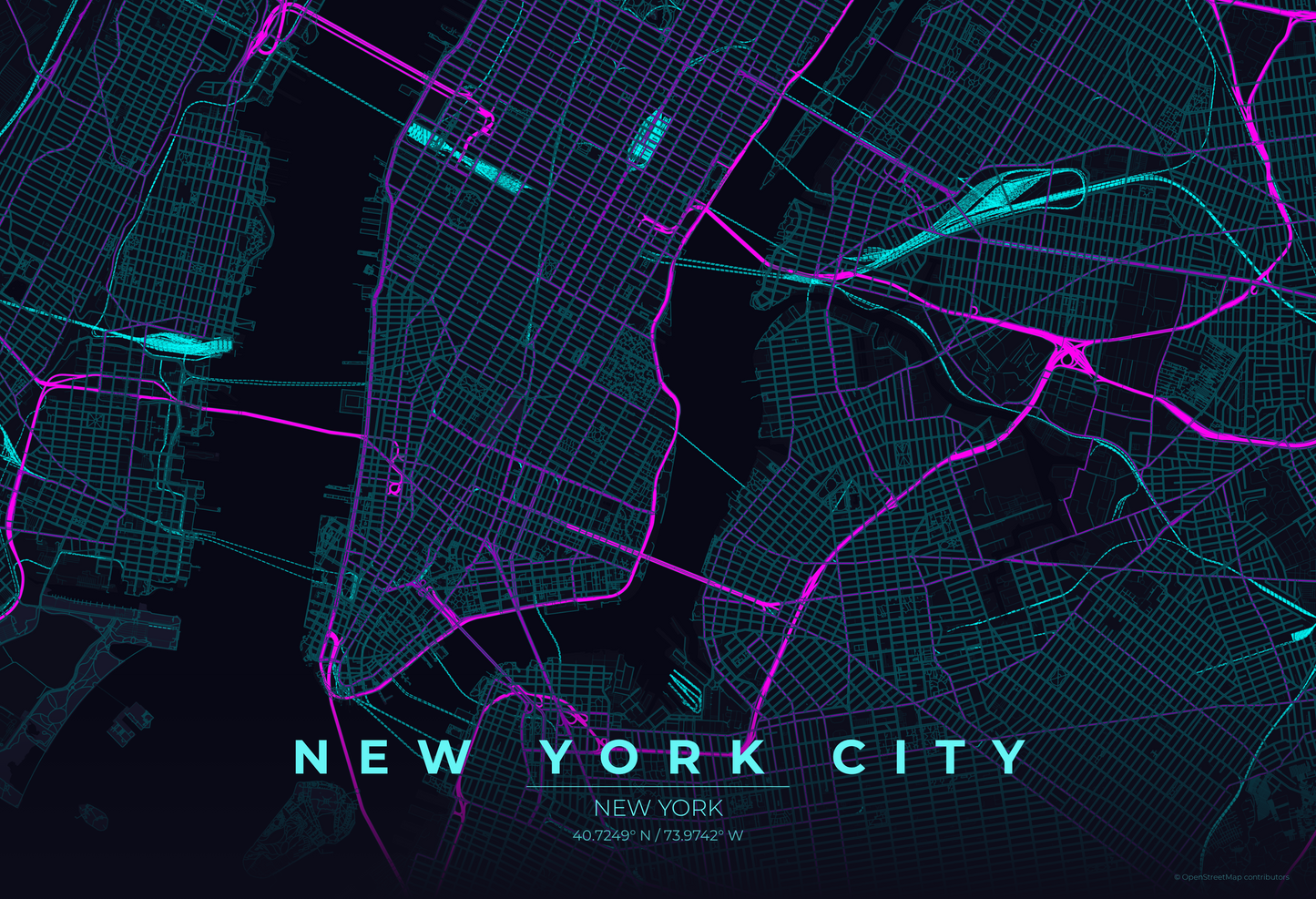 New York City — Neon Cyberpunk Map Print