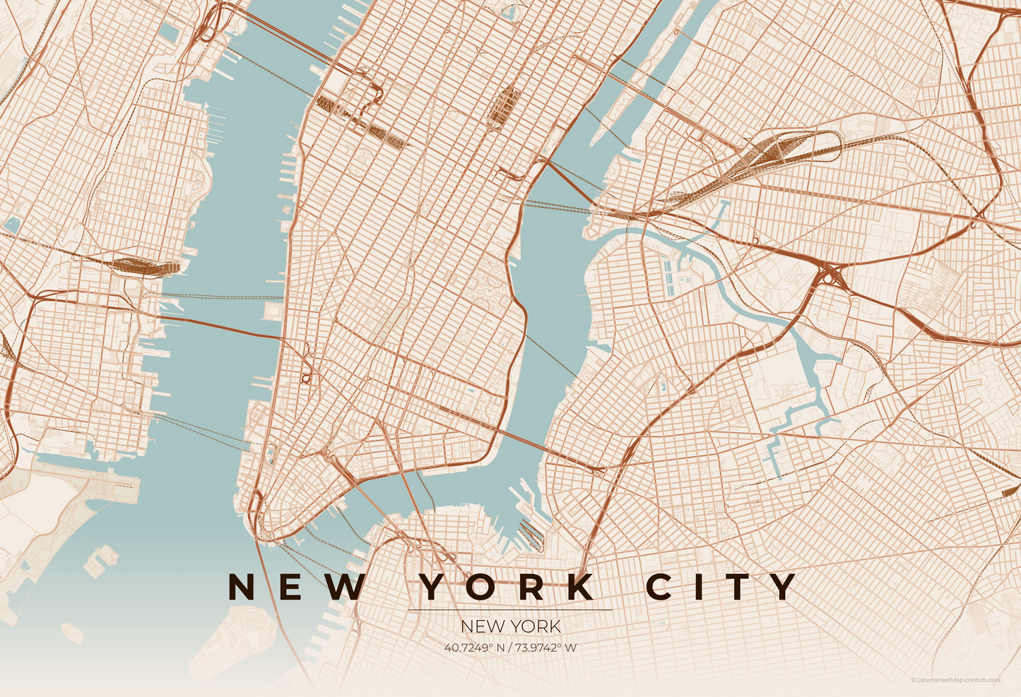 New York City — Terracotta Map Print