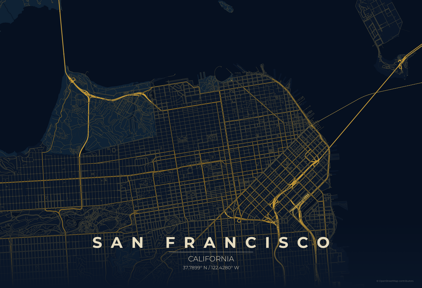 San Francisco — Midnight Blue Map Print