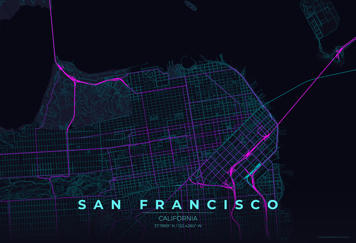 San Francisco — Neon Cyberpunk Map Print