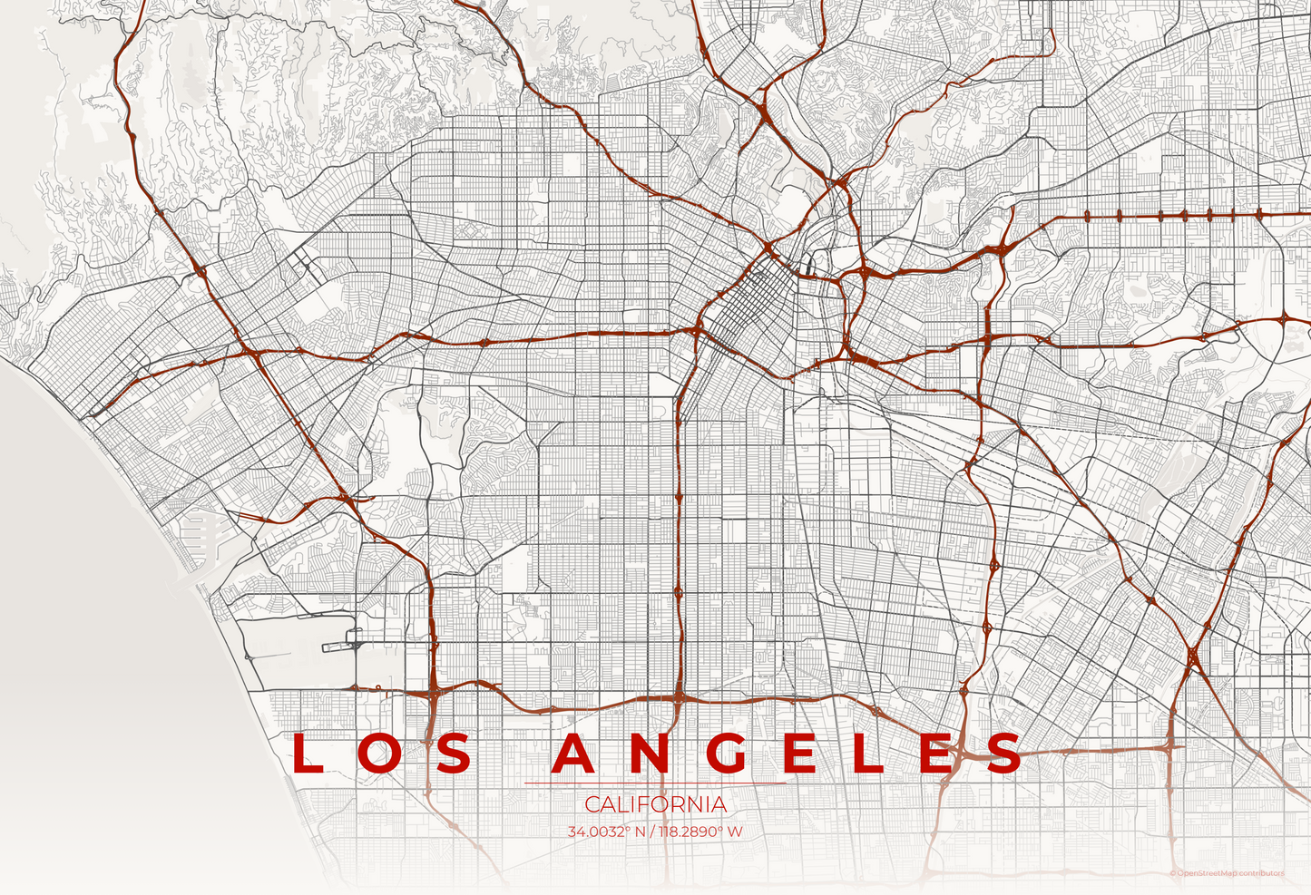 Los Angeles — Japanese Ink Map Print
