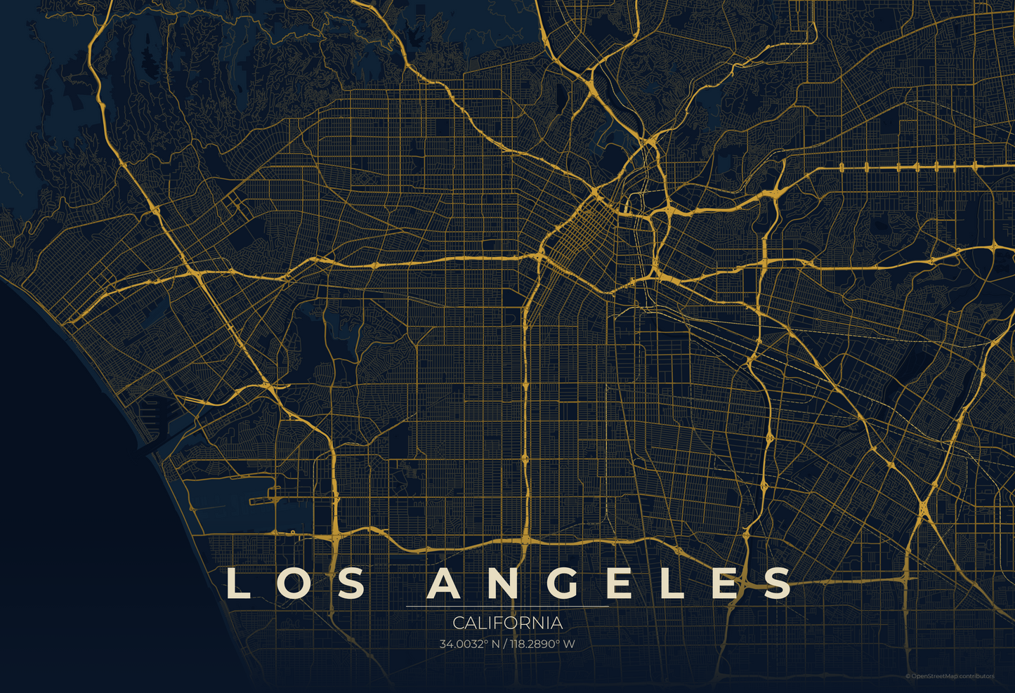 Los Angeles — Midnight Blue Map Print