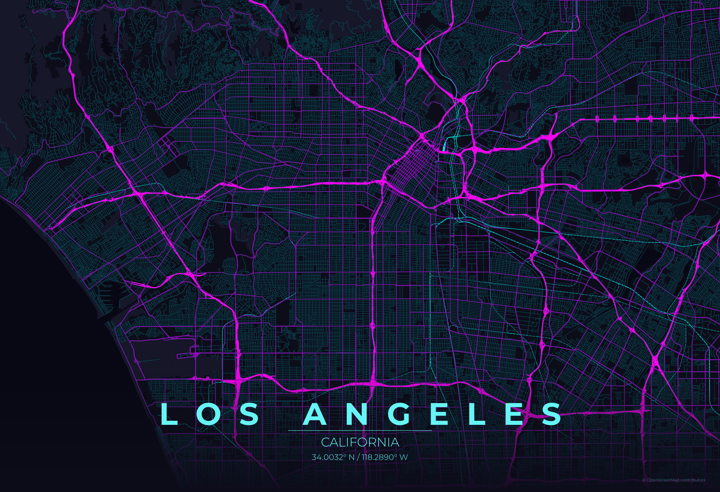 Los Angeles — Neon Cyberpunk Map Print