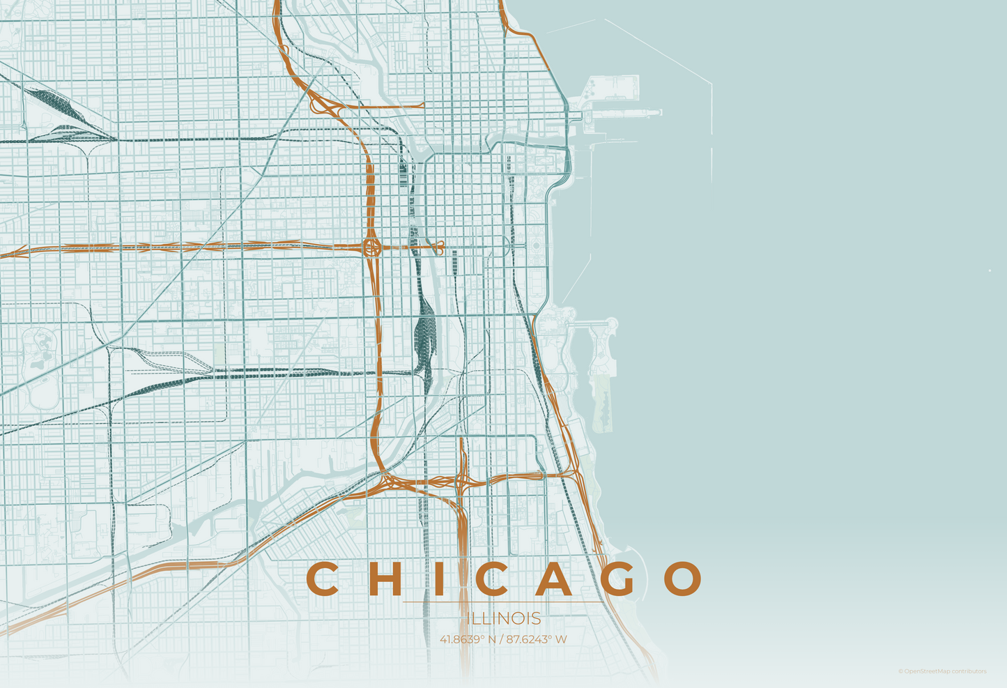 Chicago — Copper Patina Map Print