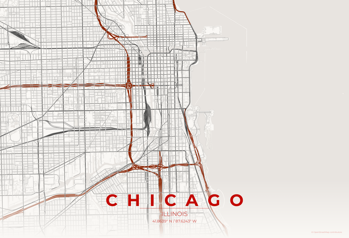 Chicago — Japanese Ink Map Print