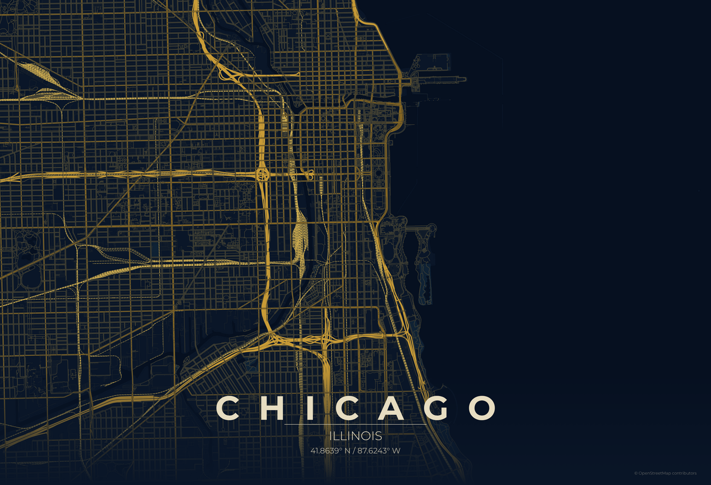 Chicago — Midnight Blue Map Print