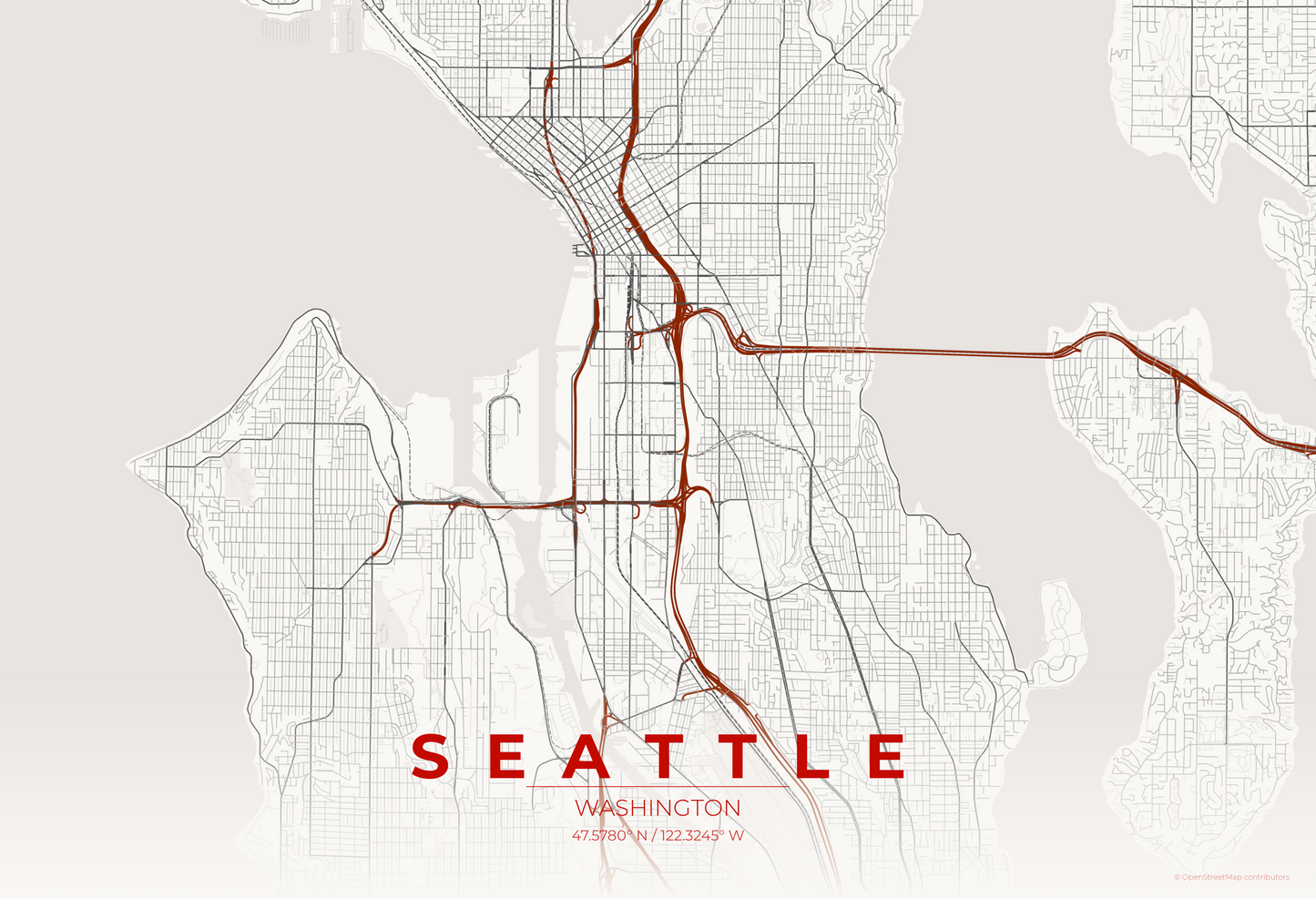 Seattle — Japanese Ink Map Print