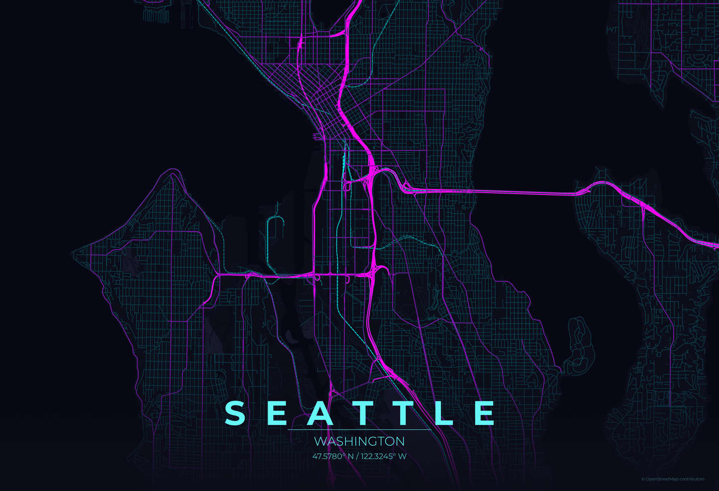 Seattle — Neon Cyberpunk Map Print