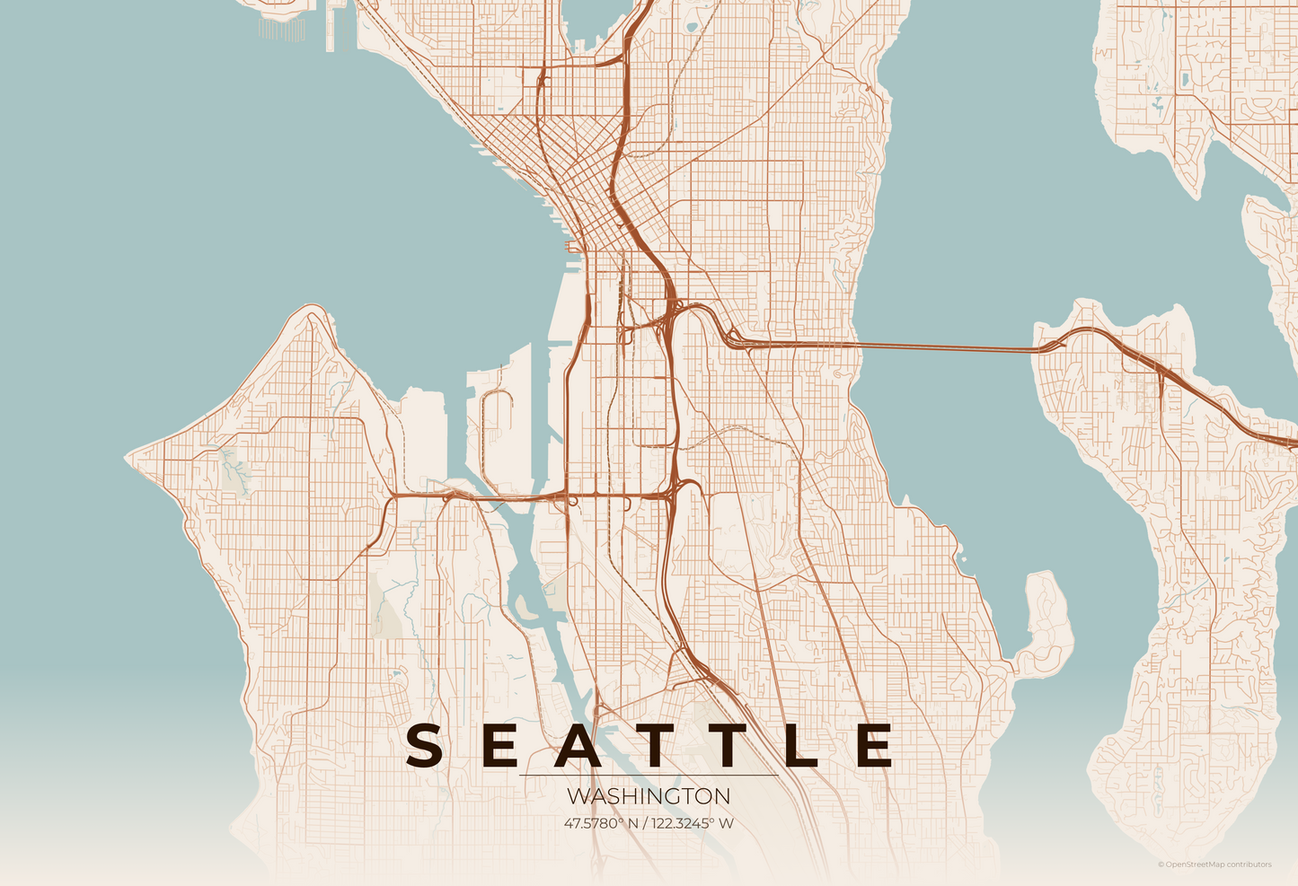 Seattle — Terracotta Map Print