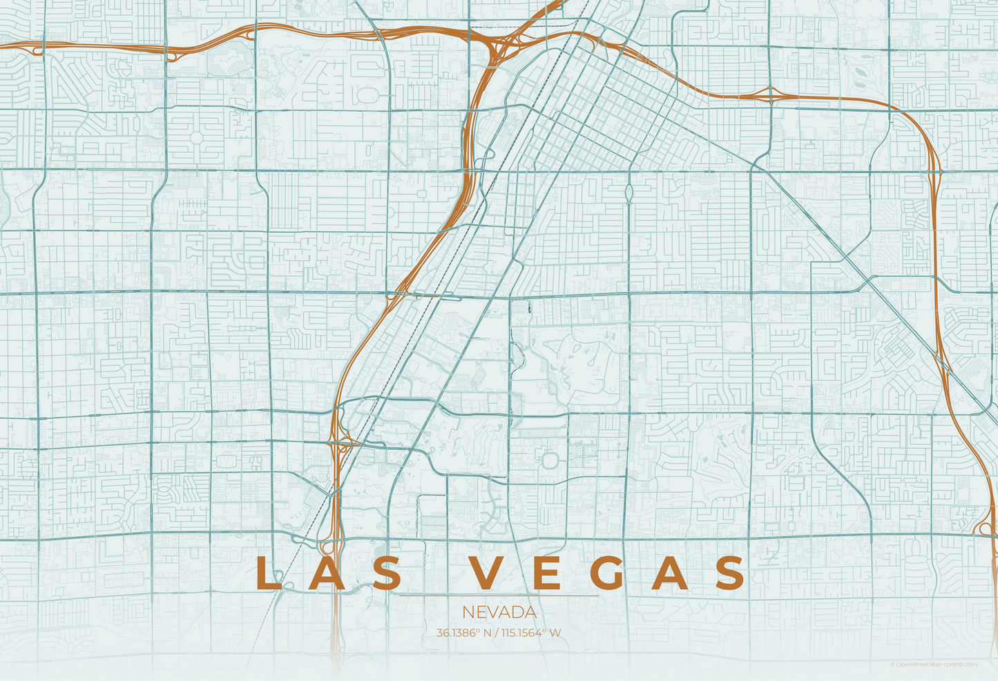 Las Vegas — Copper Patina Map Print