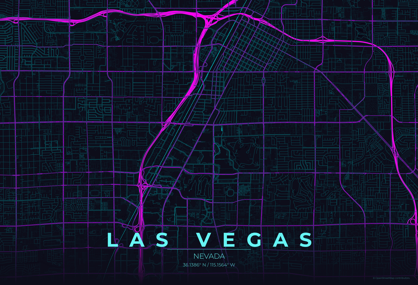Las Vegas — Neon Cyberpunk Map Print
