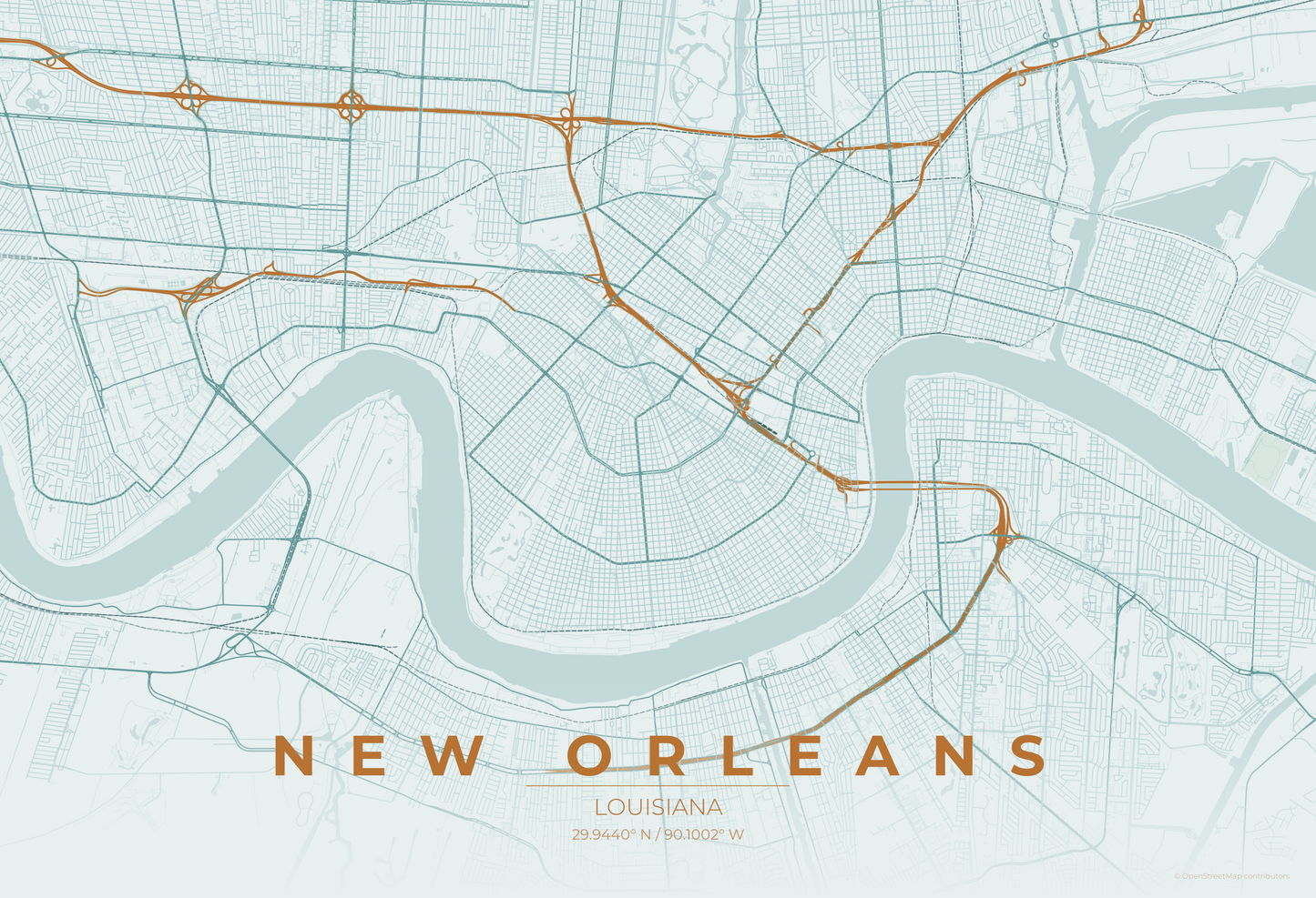 New Orleans — Copper Patina Map Print
