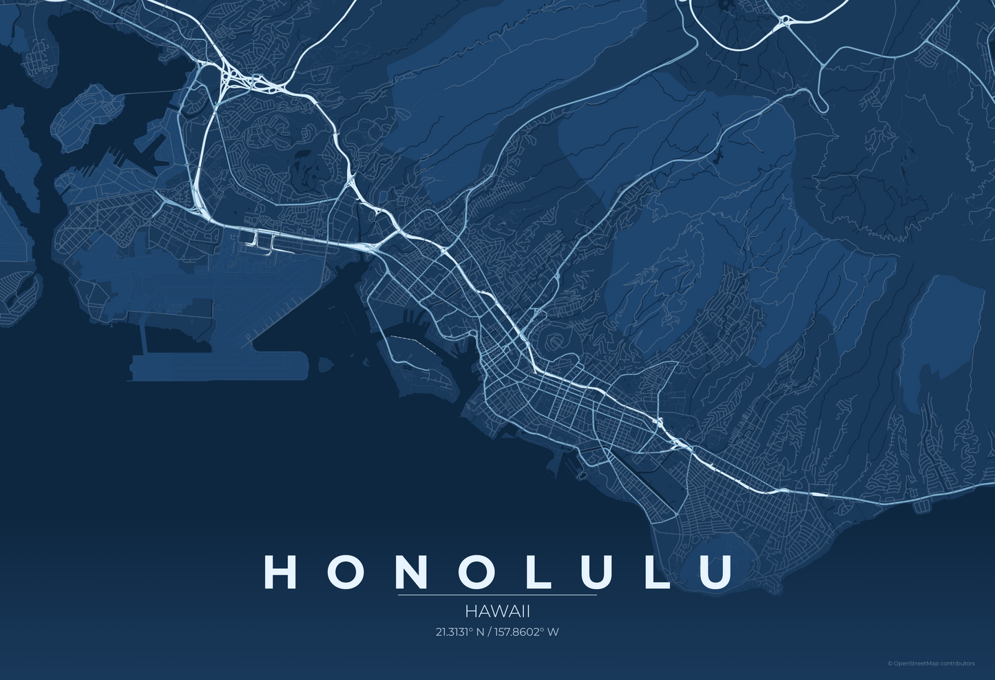 Honolulu — Blueprint Map Print