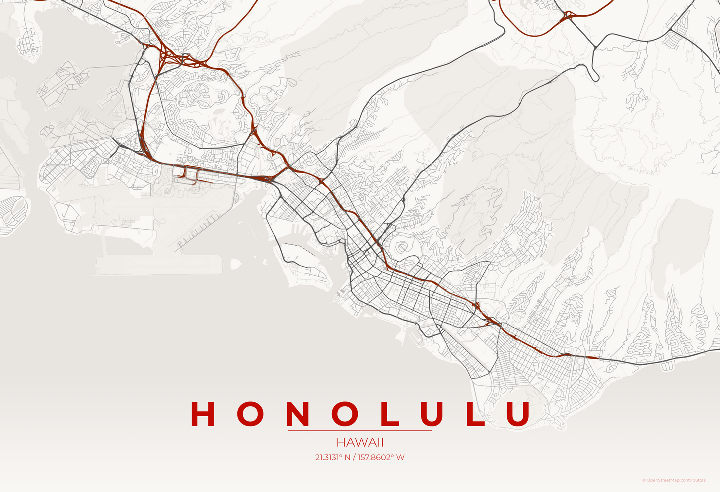 Honolulu — Japanese Ink Map Print