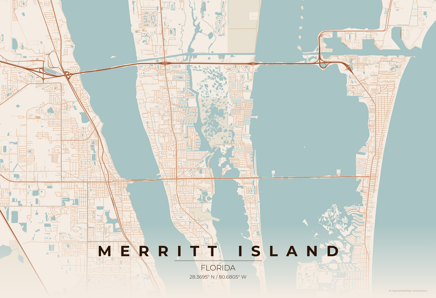 Merritt Island — Terracotta Map Print