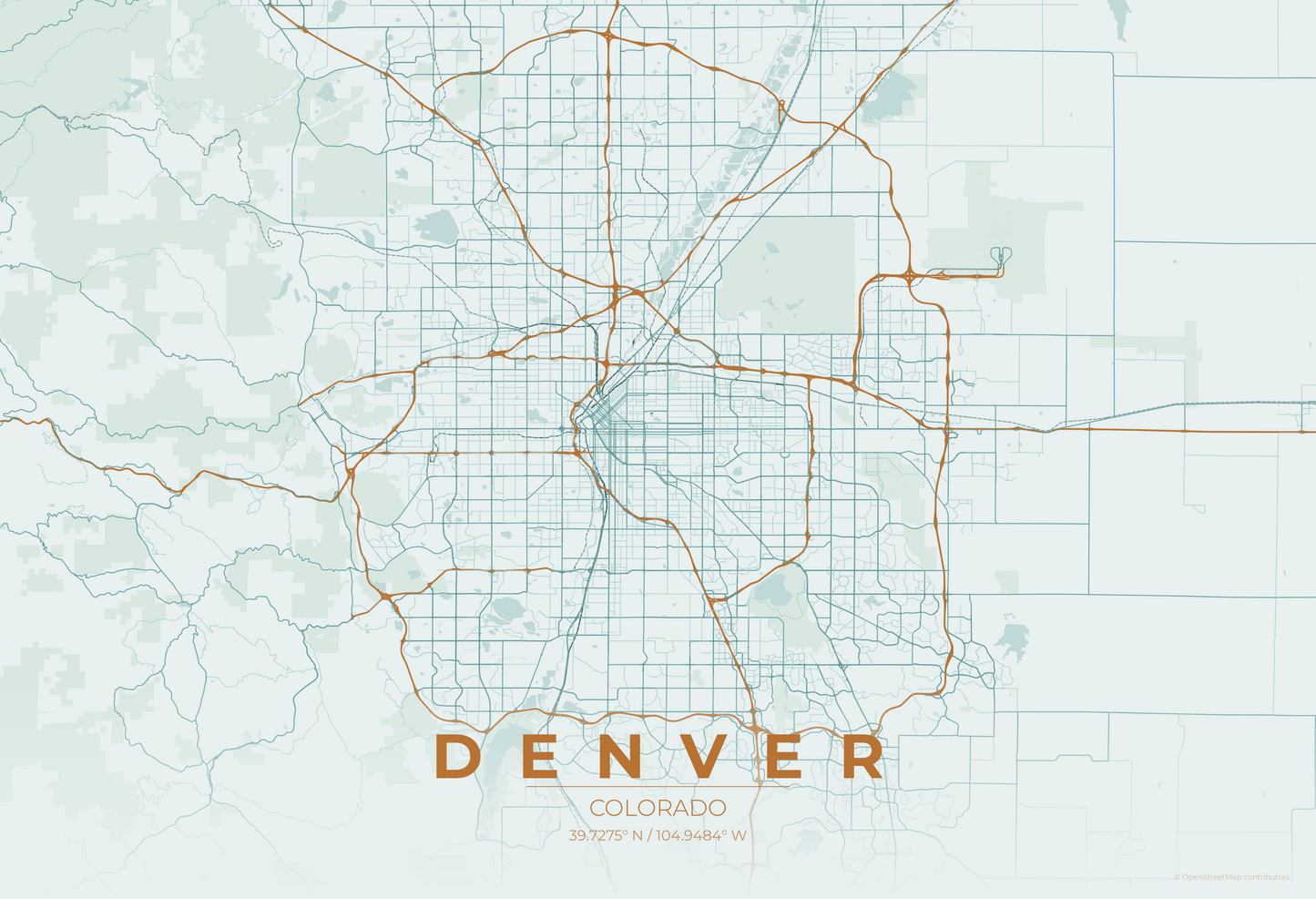 Denver — Copper Patina Map Print