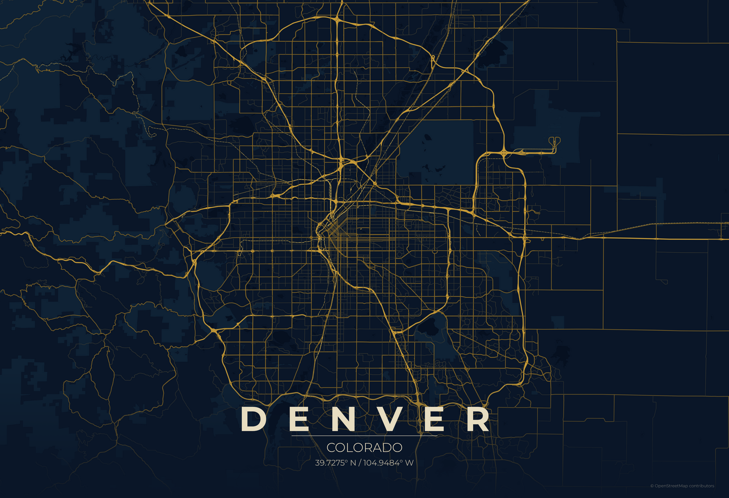 Denver — Midnight Blue Map Print