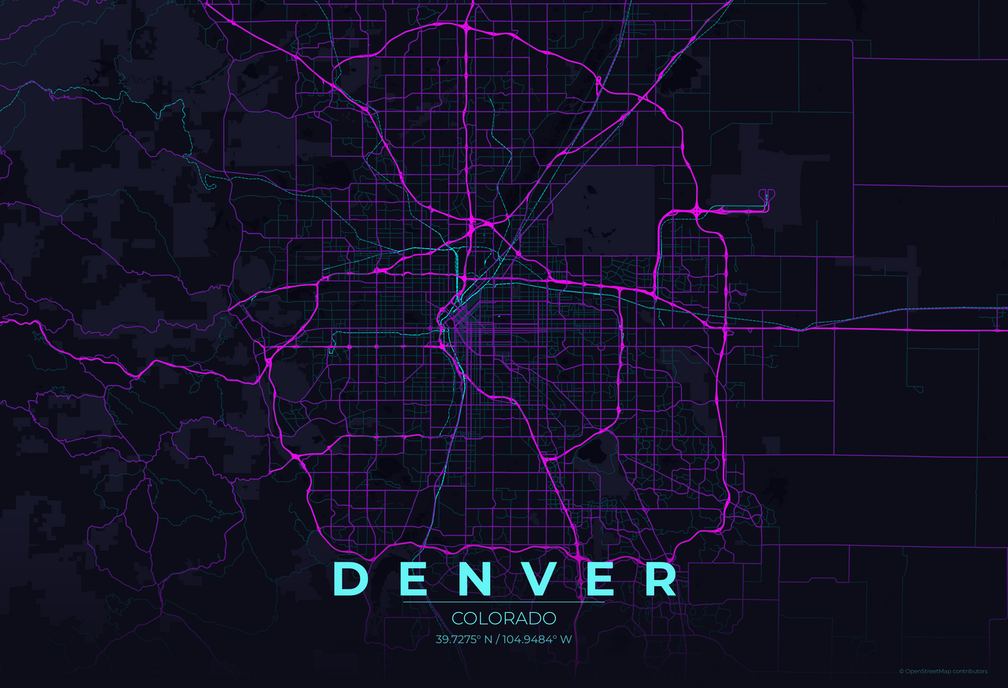 Denver — Neon Cyberpunk Map Print