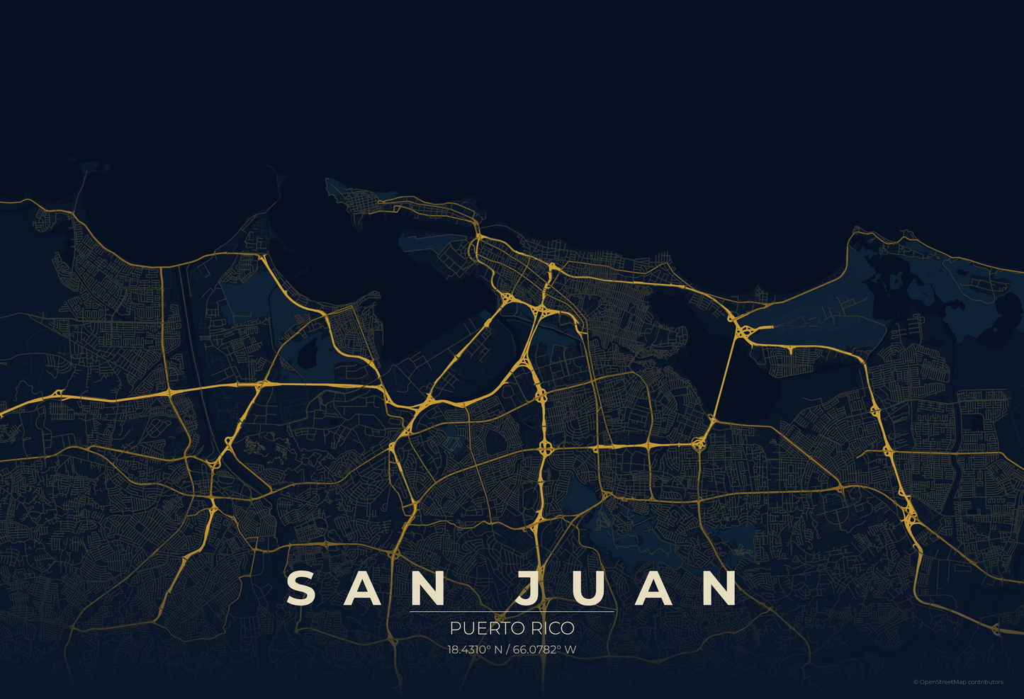San Juan — Midnight Blue Map Print