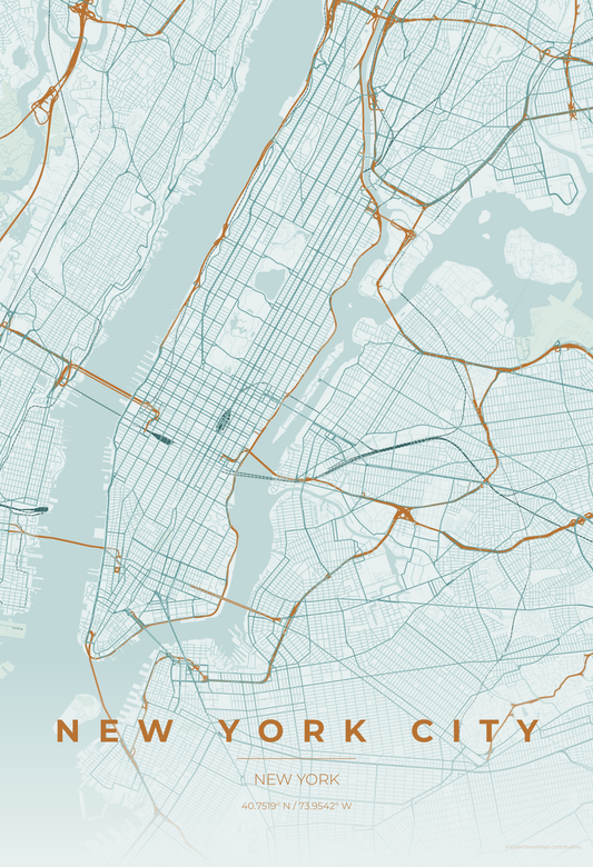 New York City — Copper Patina Map Print