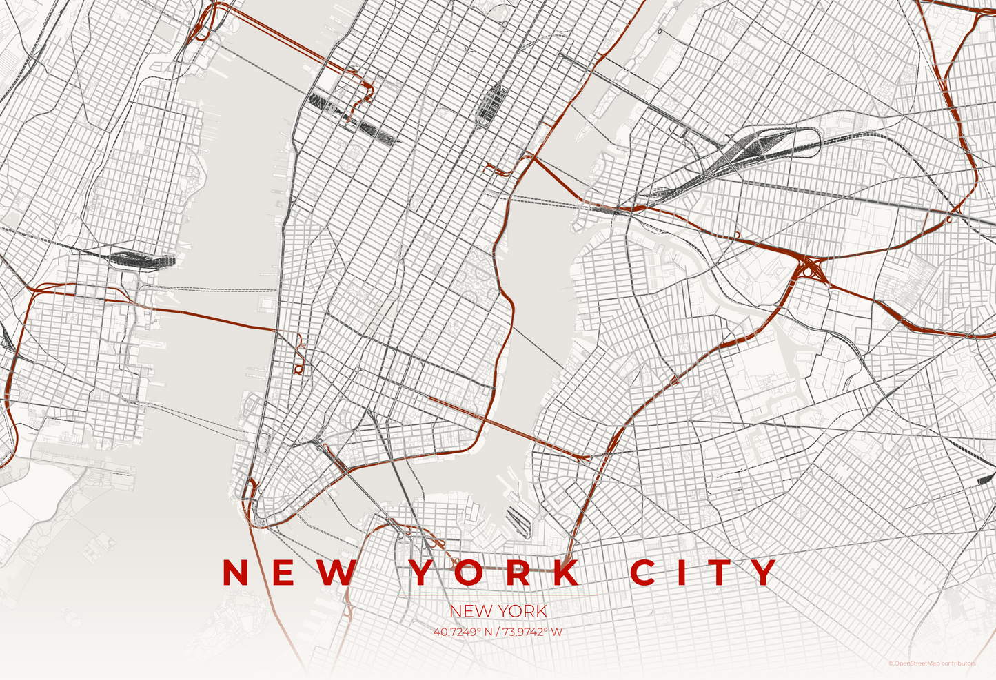 New York City — Japanese Ink Map Print