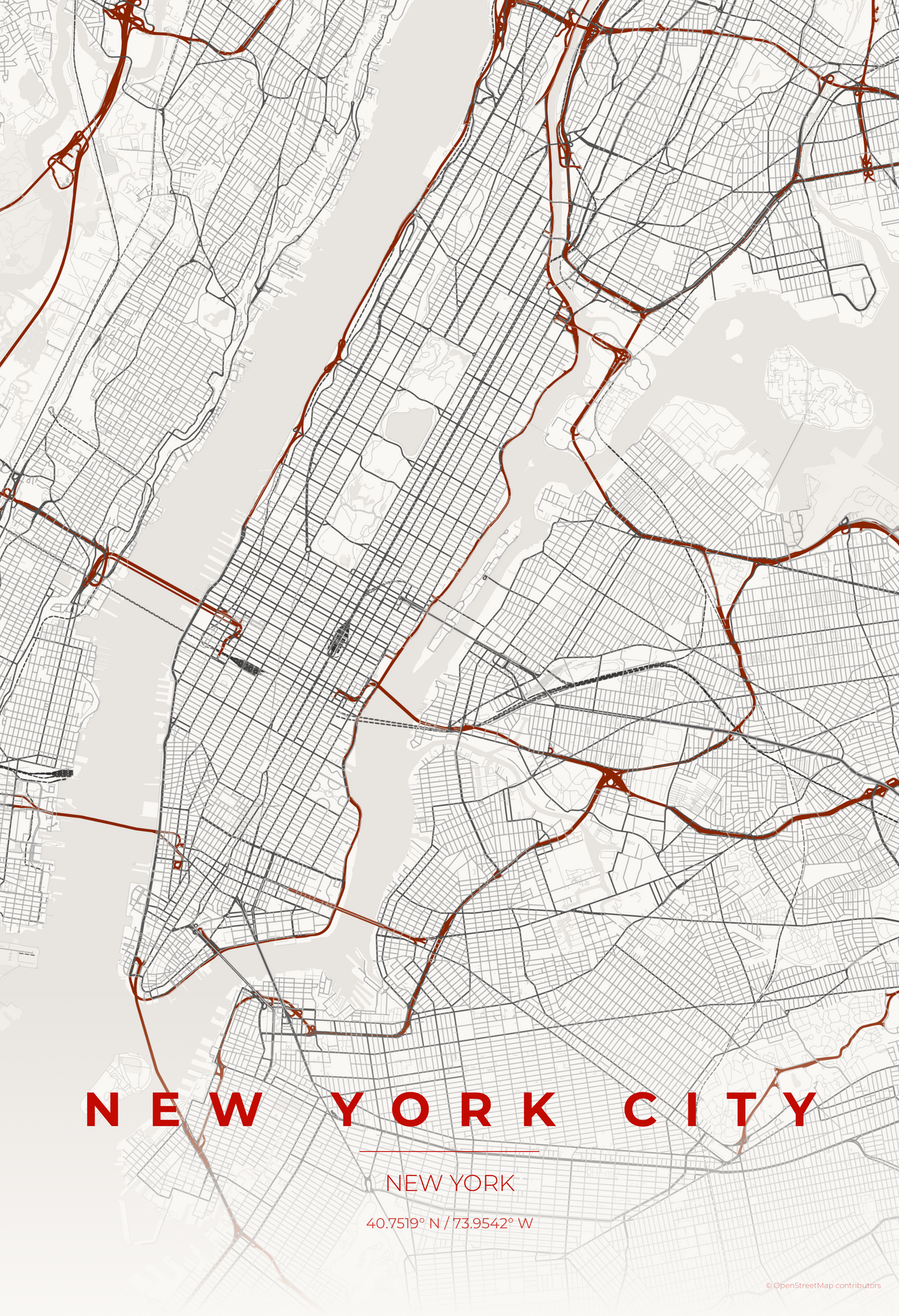 New York City — Japanese Ink Map Print