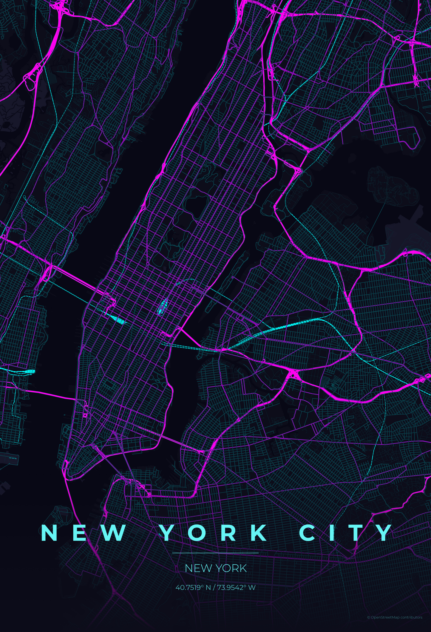New York City — Neon Cyberpunk Map Print