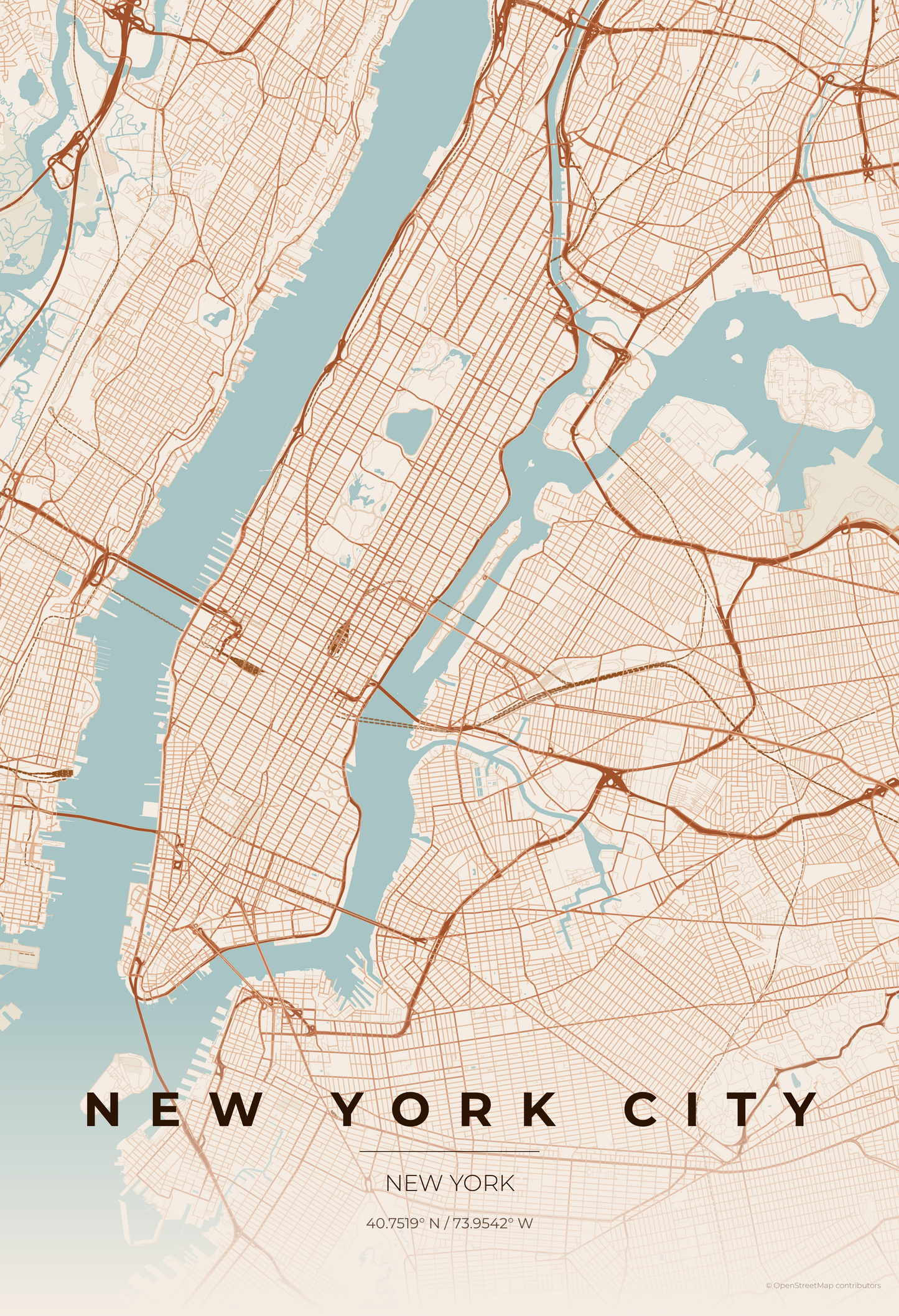New York City — Terracotta Map Print