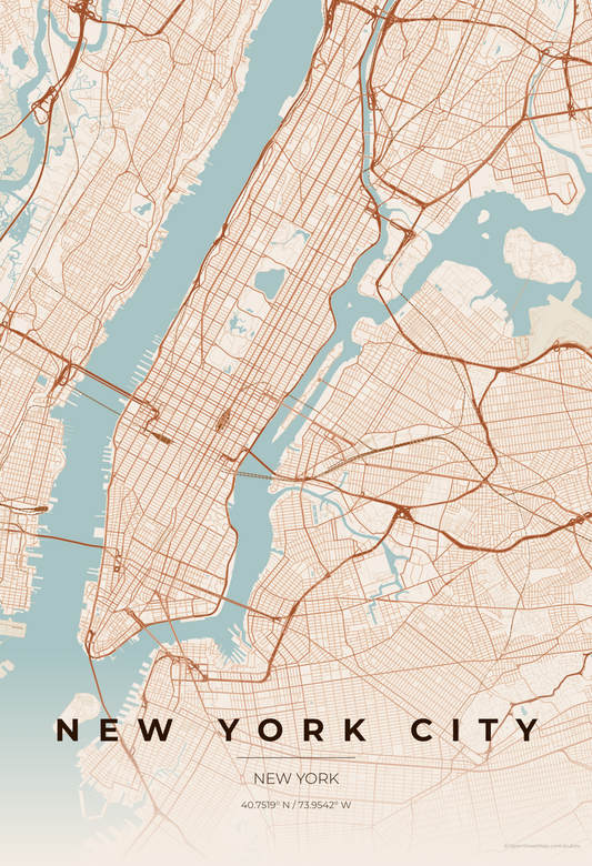 New York City — Terracotta Map Print