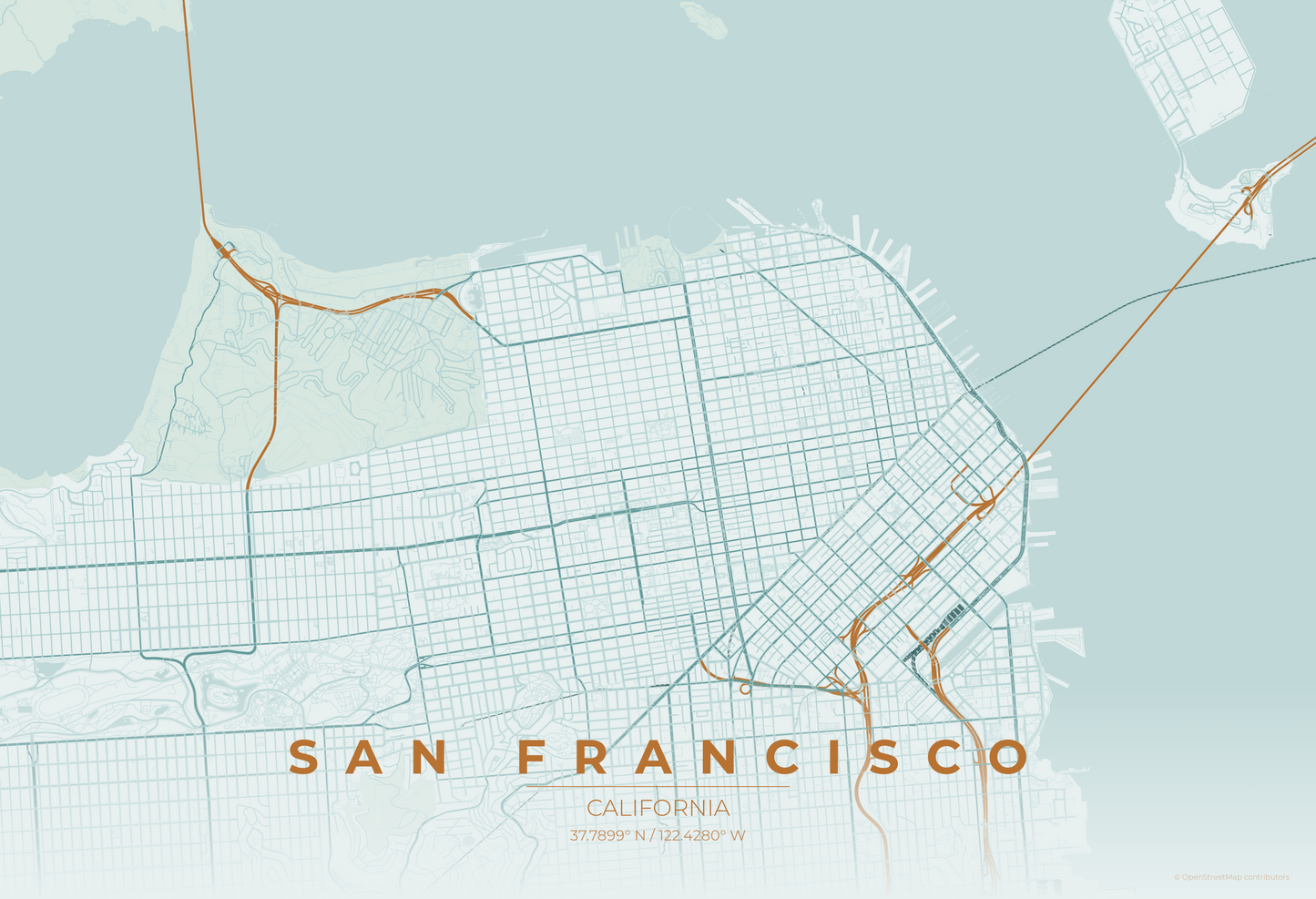 San Francisco — Copper Patina Map Print
