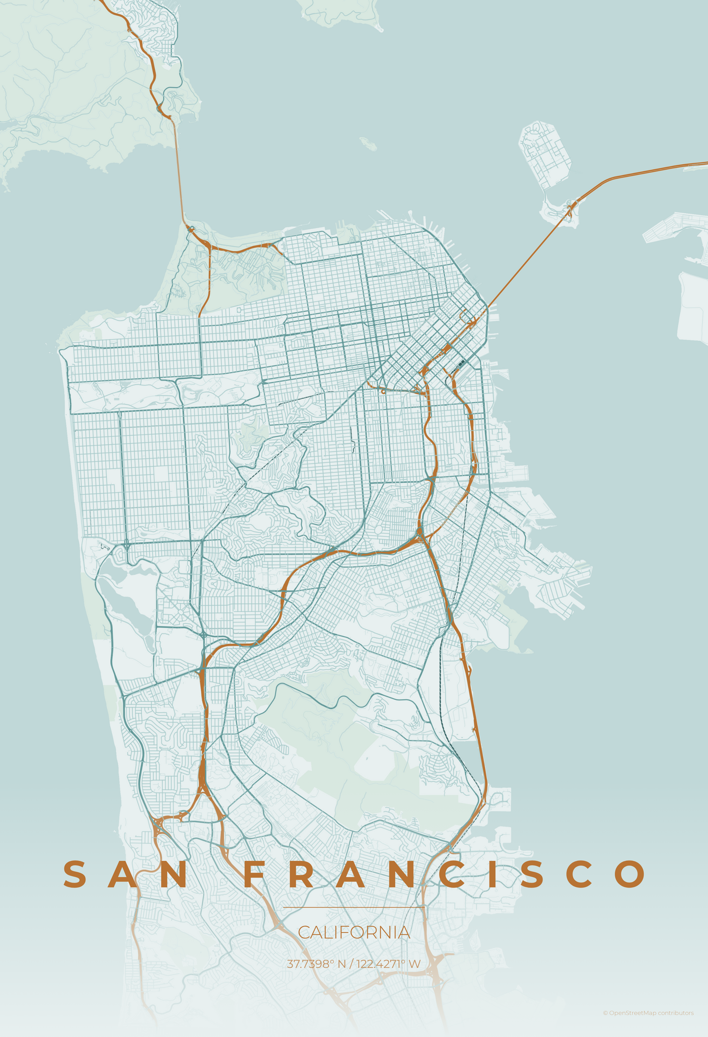 San Francisco — Copper Patina Map Print
