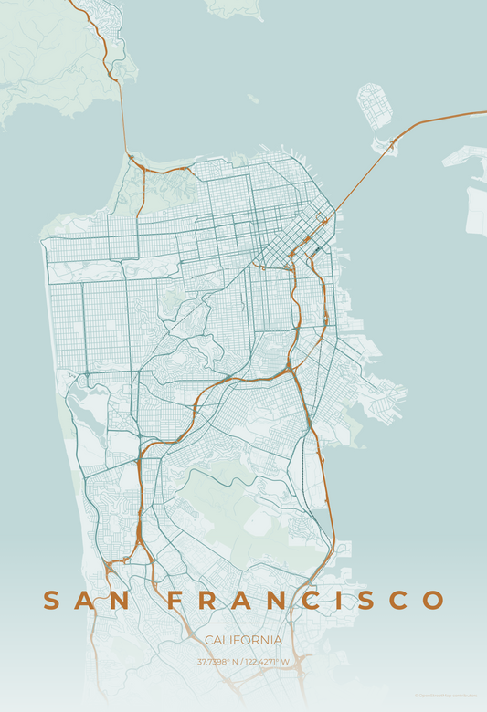 San Francisco — Copper Patina Map Print