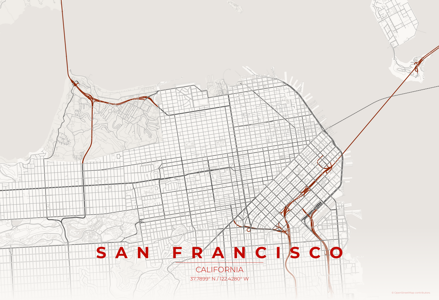 San Francisco — Japanese Ink Map Print