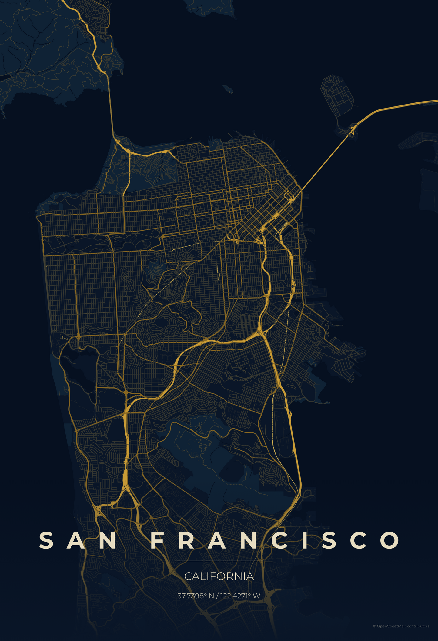 San Francisco — Midnight Blue Map Print