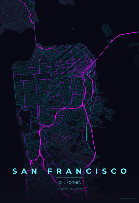 San Francisco — Neon Cyberpunk Map Print