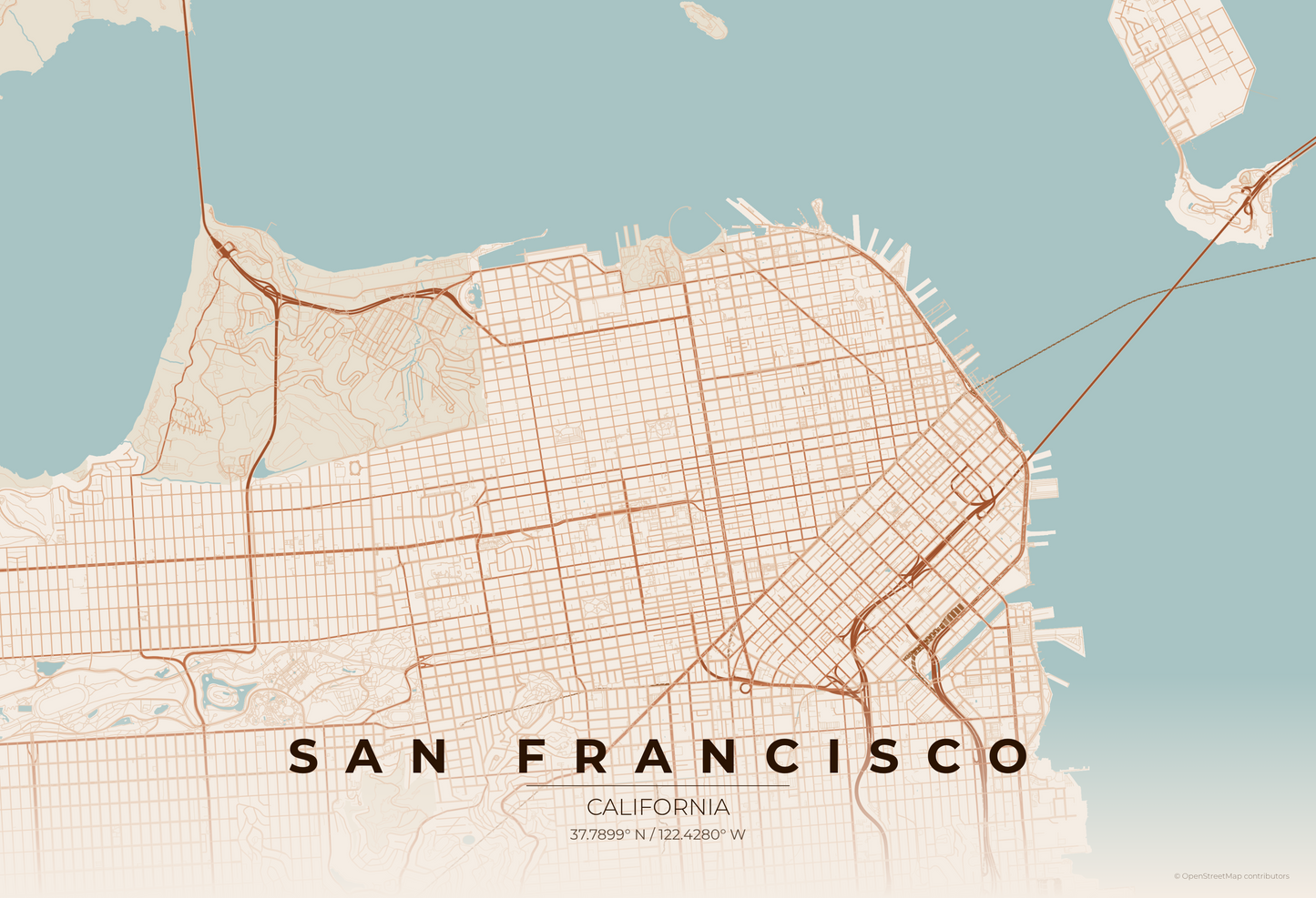 San Francisco — Terracotta Map Print