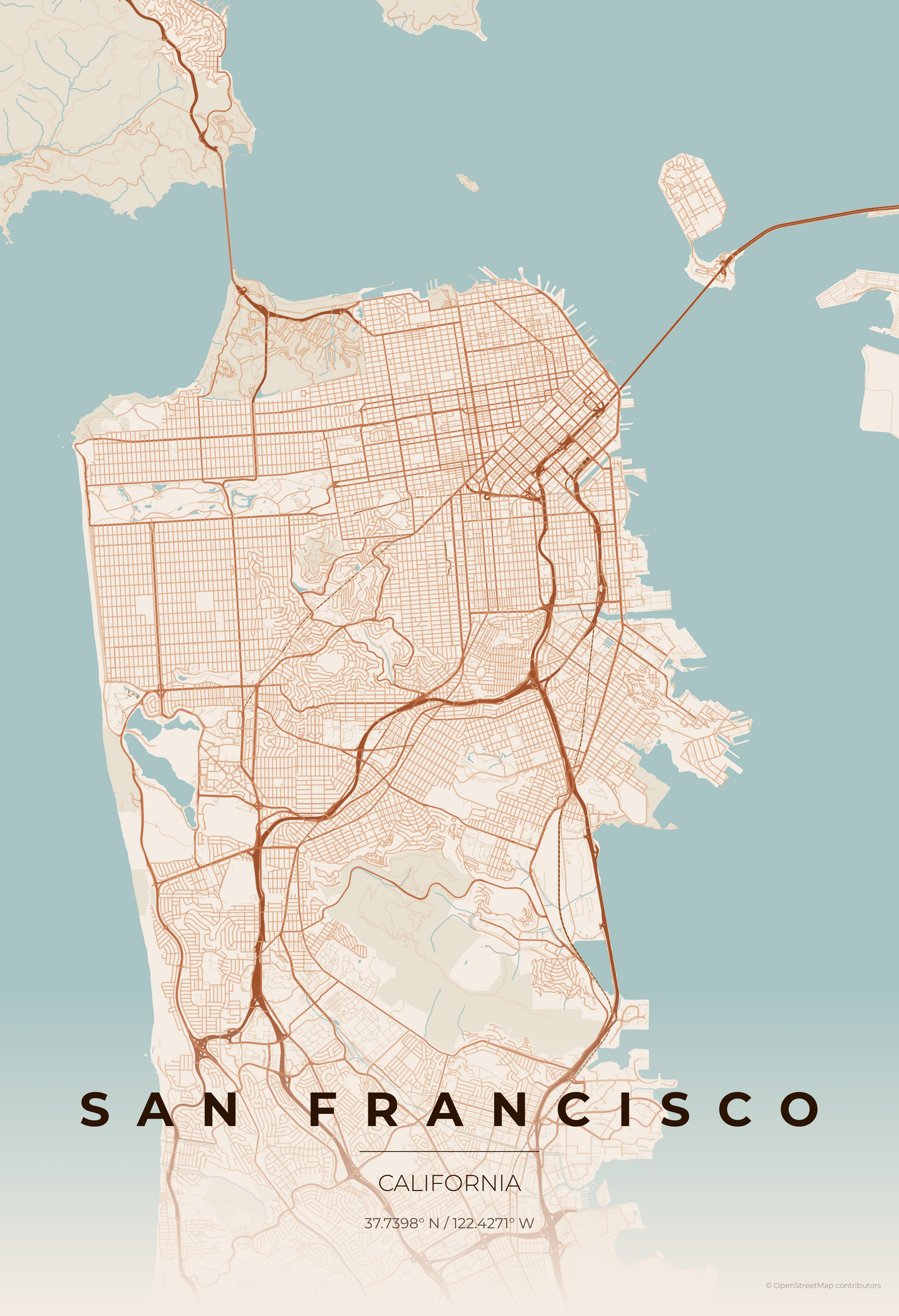 San Francisco — Terracotta Map Print