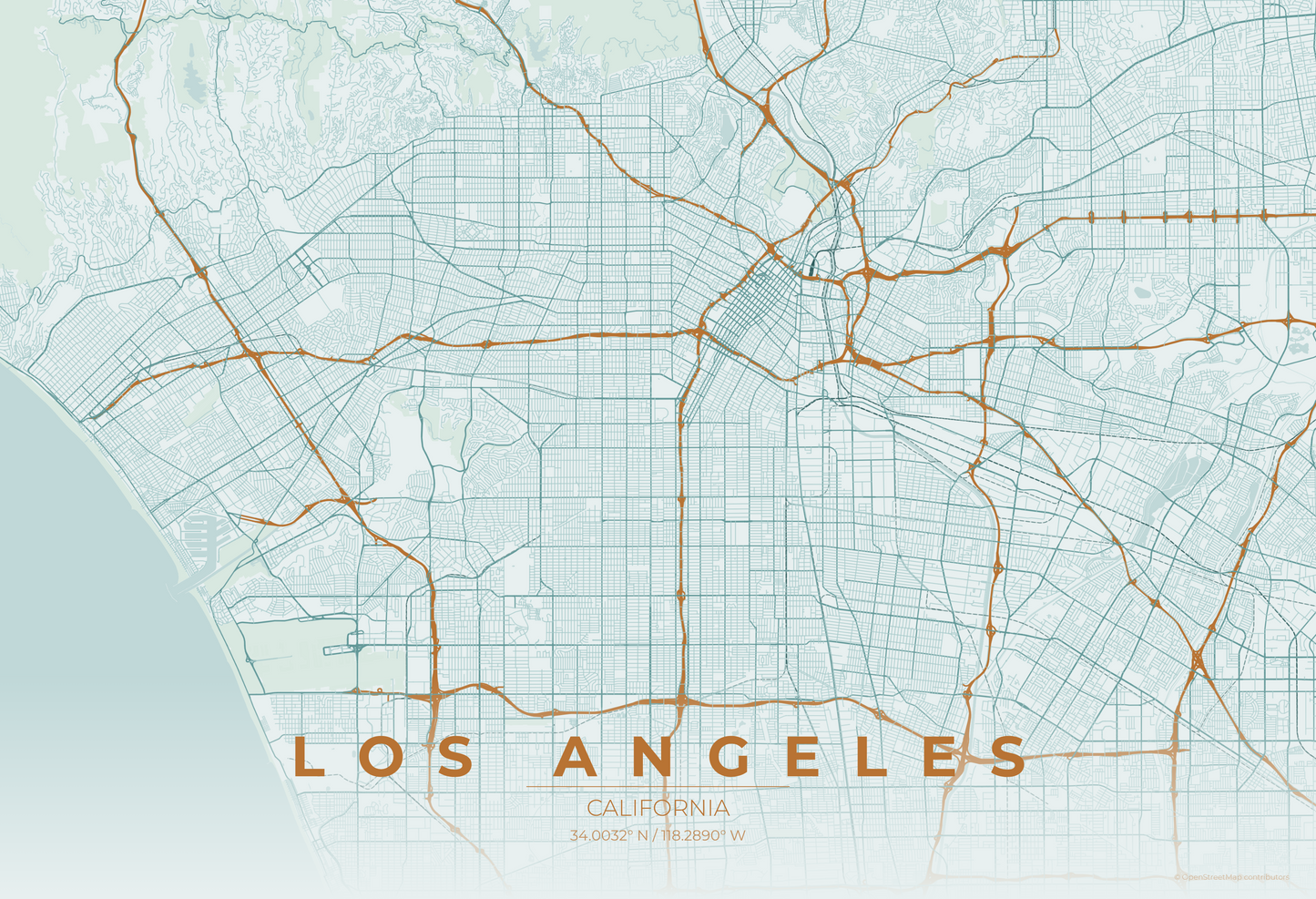Los Angeles — Copper Patina Map Print