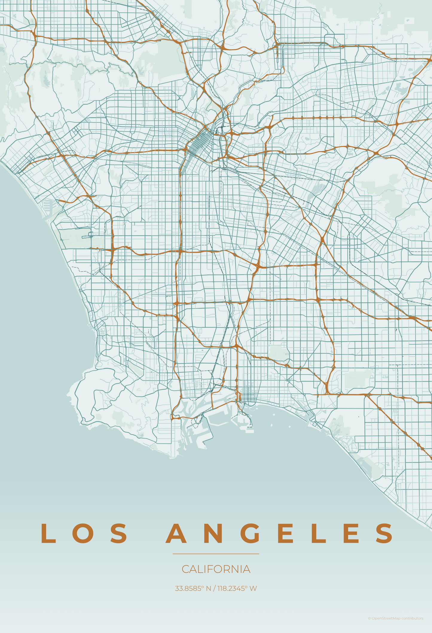 Los Angeles — Copper Patina Map Print