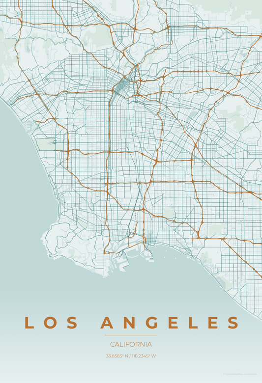 Los Angeles — Copper Patina Map Print