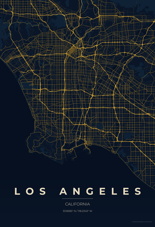 Los Angeles — Midnight Blue Map Print