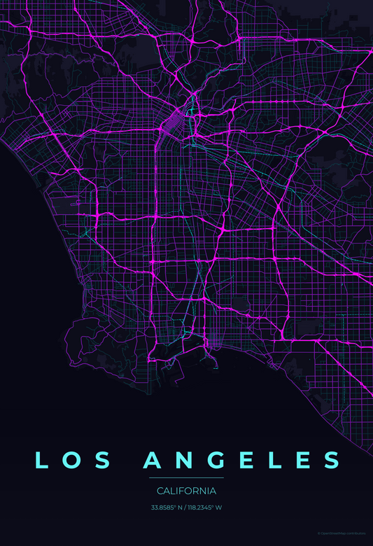 Los Angeles — Neon Cyberpunk Map Print