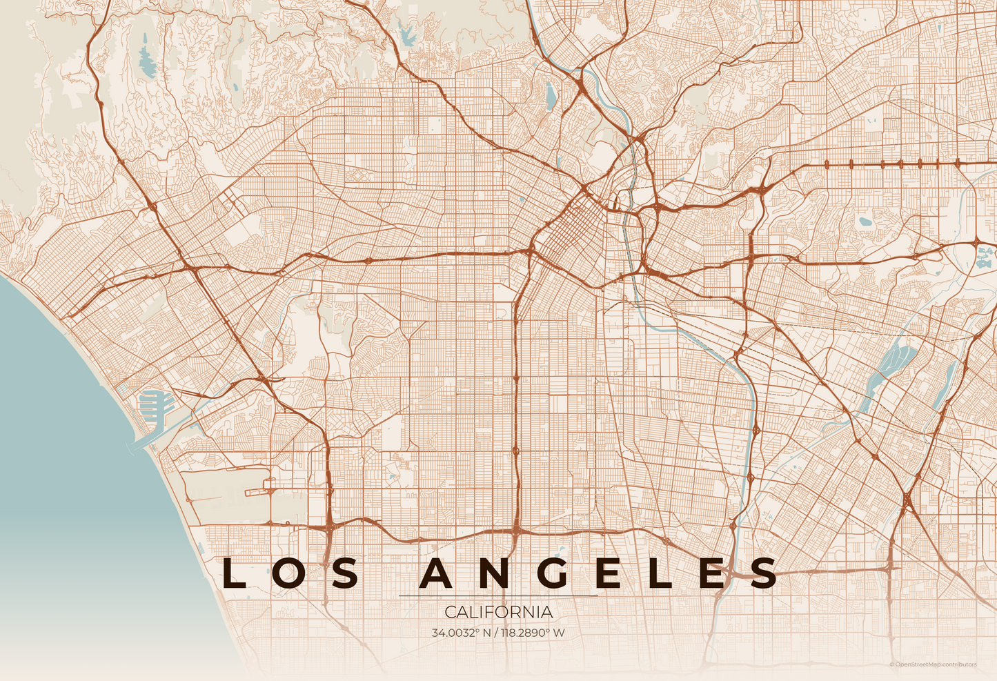 Los Angeles — Terracotta Map Print