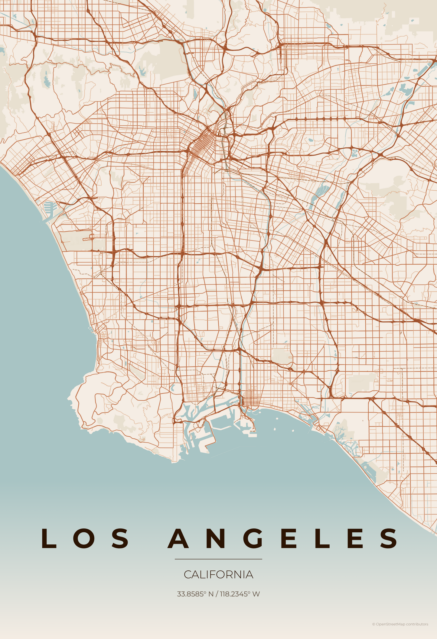 Los Angeles — Terracotta Map Print