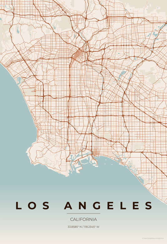 Los Angeles — Terracotta Map Print