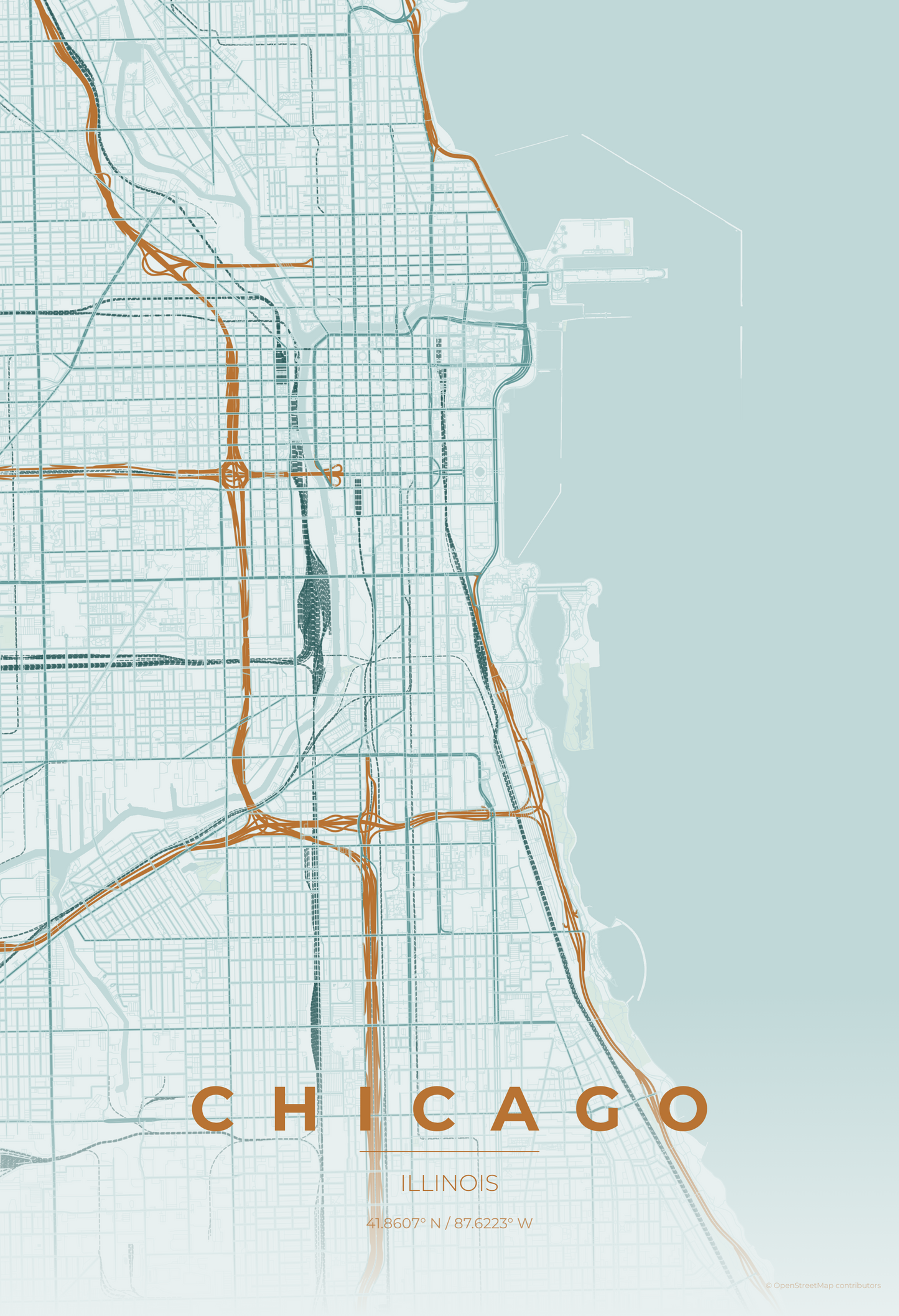 Chicago — Copper Patina Map Print