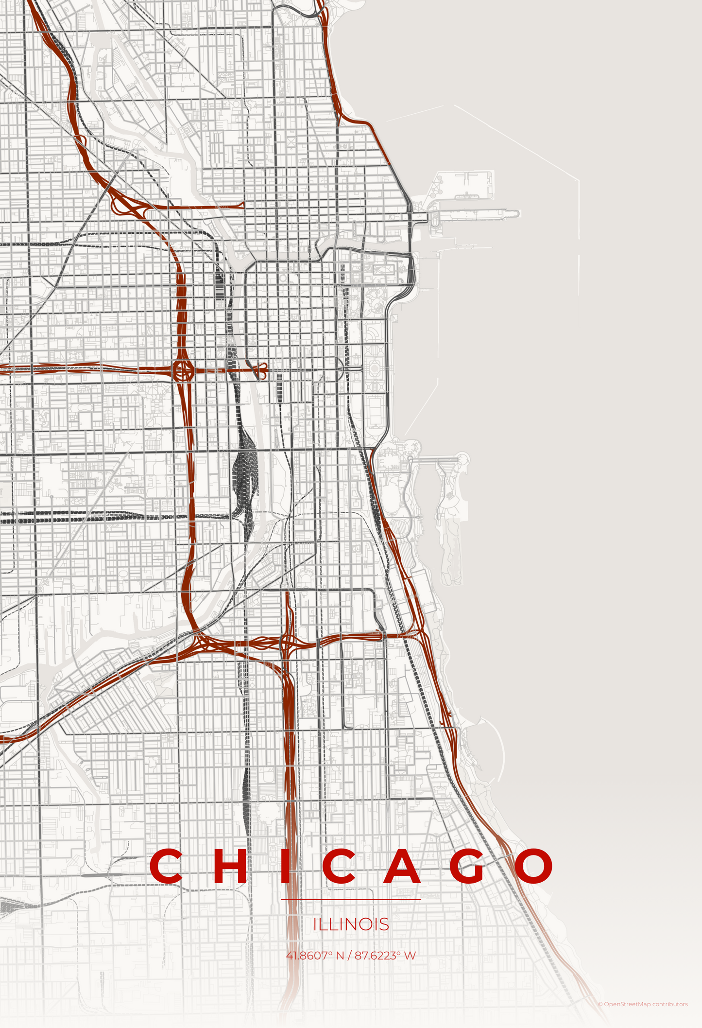 Chicago — Japanese Ink Map Print