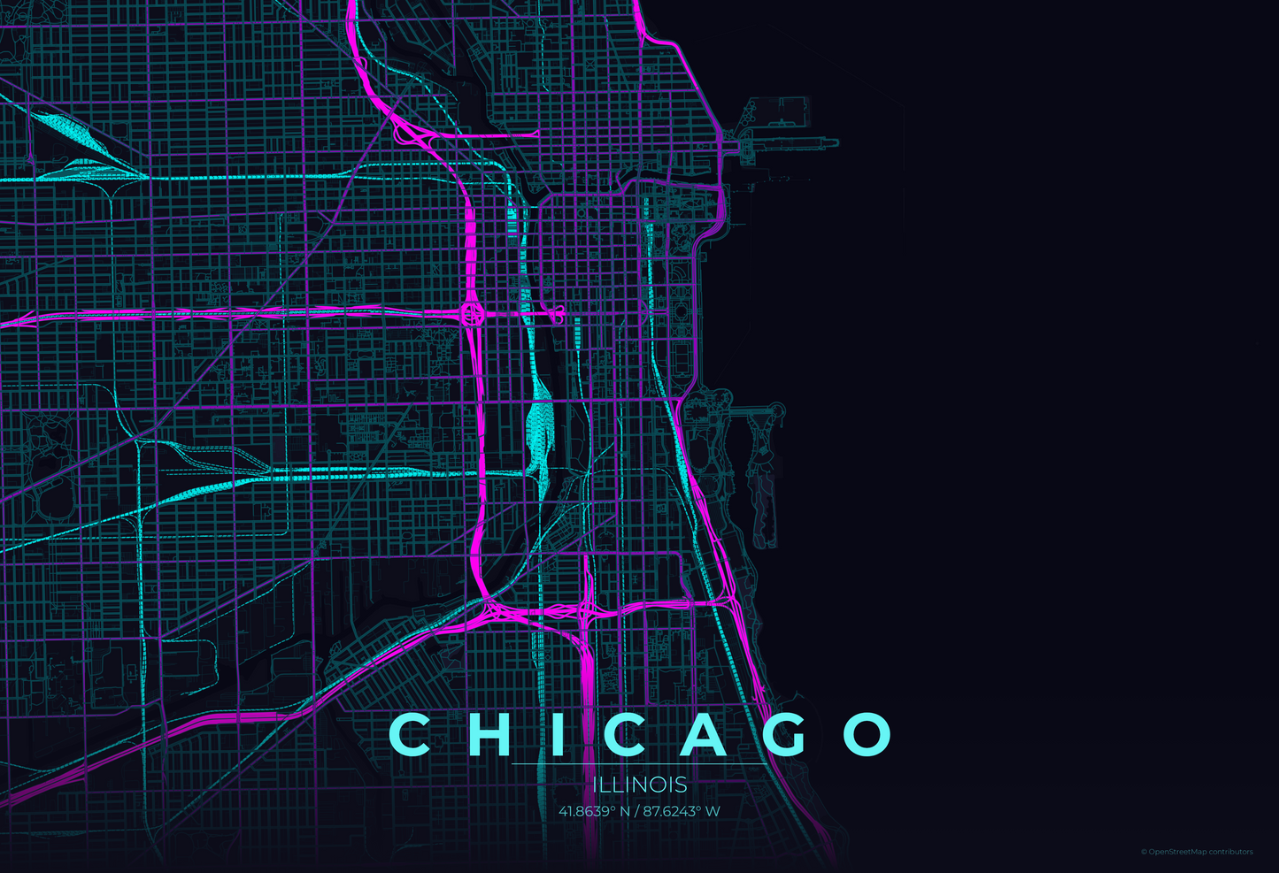 Chicago — Neon Cyberpunk Map Print